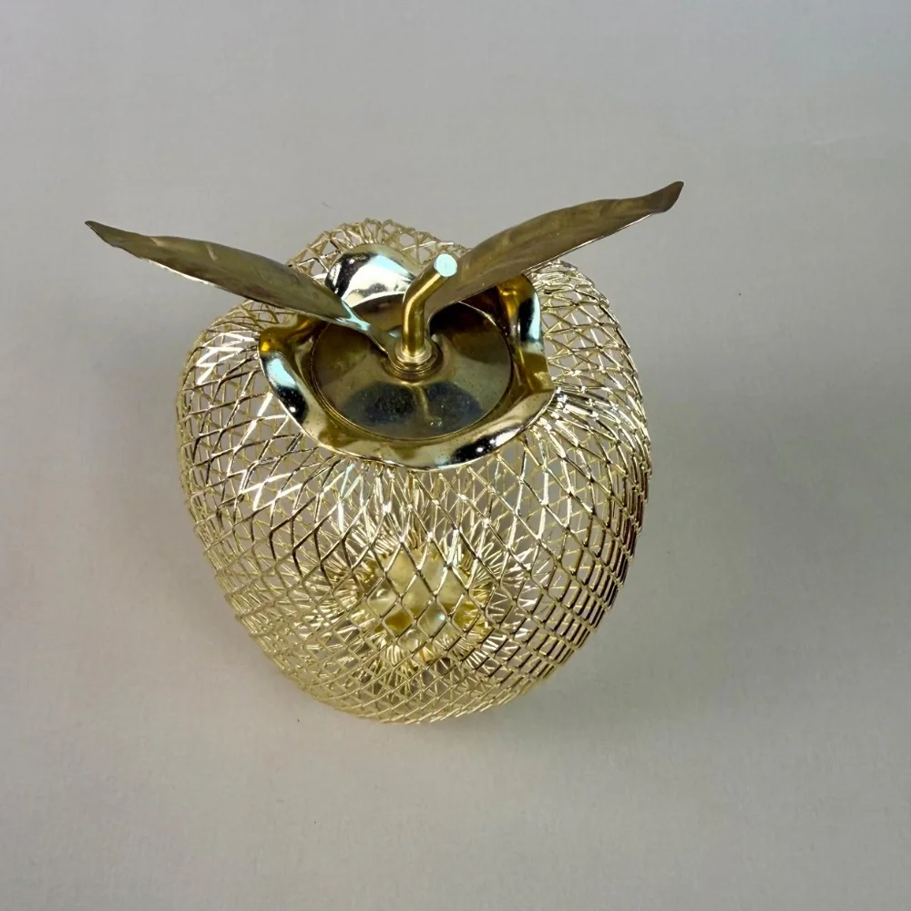 Vintage Gold Mesh Apple Figurine | Brass Look | 3.5" Decorative Accent - Picture 9 of 10